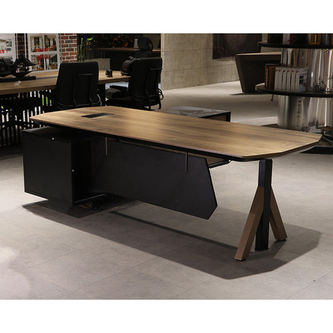 EASTON Sit Stand Electric Lift Executive Desk with Right Return 2.2M - Warm Oak & Black - innovatec.com.au