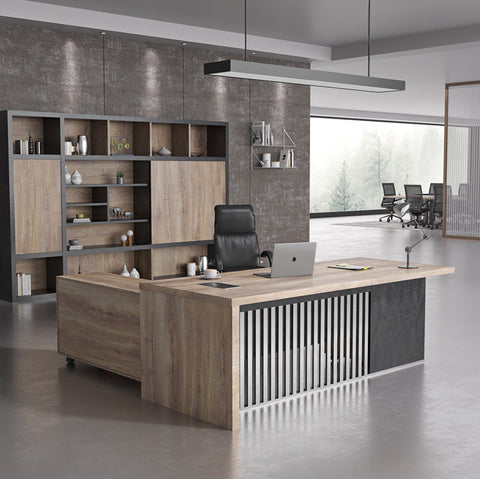 AFTAN Executive Desk with Pedestal & Right Mobile Return 180cm - Warm Oak & Black - innovatec.com.au