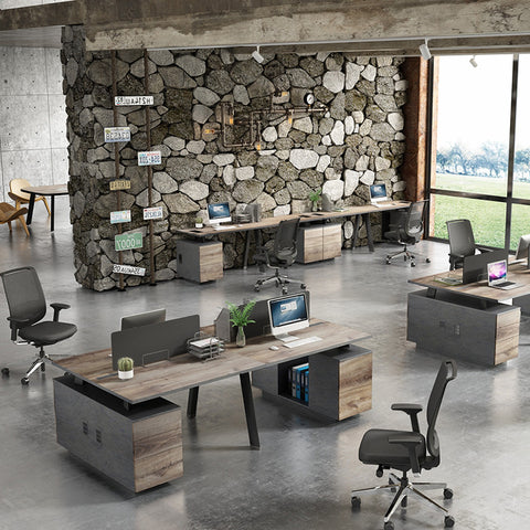 ARTO 2 People Workstation with 2 Cabinets 2.4M - Warm Oak & Black - innovatec.com.au