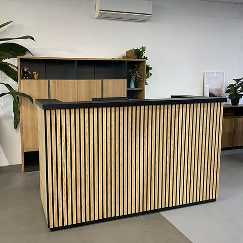 KENTO Reception Desk 180cm - Black & Oak - innovatec.com.au