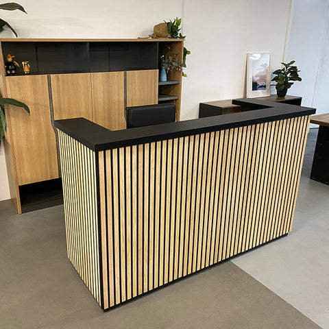 KENTO Reception Desk 240cm - Black & Oak - innovatec.com.au