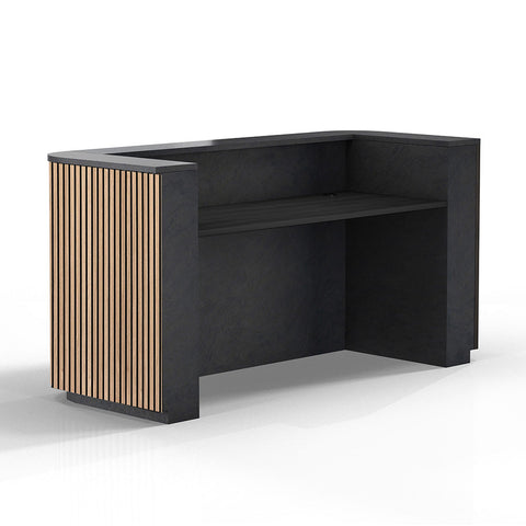 HALO Reception Desk 180cm - Oak / Black on Black - innovatec.com.au