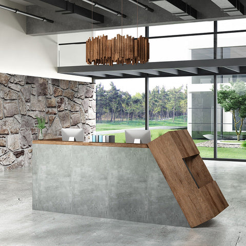 QUADE Reception Desk Left Panel 2.0M - Warm Oak & Concrete Color - innovatec.com.au