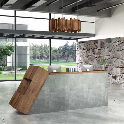 QUADE Reception Desk Right Panel 2.0M - Warm Oak & Concrete Color - innovatec.com.au