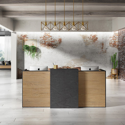 DEWITT Reception Desk 2.4M - Tobacco & Dark Concrete - innovatec.com.au