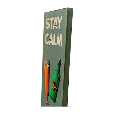 Wooden Print "Stay Calm Pop A Top" In Antique Blue - innovatec.com.au