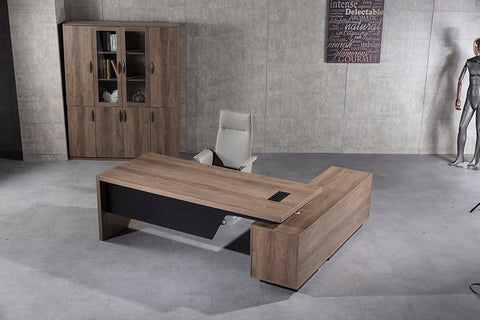 BALDER Executive Desk with Left Return 1.8-2.0M - Warm Oak & Black - innovatec.com.au