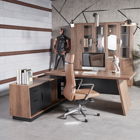 SUTTON Executive Desk with Left Return 1.8M-2.0M - Warm Oak & Black - innovatec.com.au