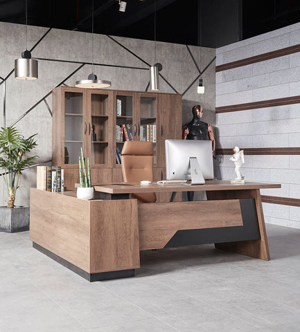 SUTTON Executive Desk with Right Return 1.8M - 2.0M - Warm Oak & Black - innovatec.com.au