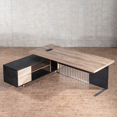 DAXTON Executive Desk with Left Return 200cm - Warm Oak & Black - innovatec.com.au