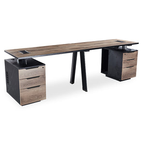 ARTO 2 People Workstation with 2 Cabinets 2.4M - Warm Oak & Black
