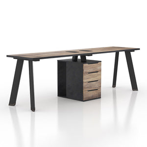 ARTO 2 Person Workstation with 1 Cabinet 2.4M - Warm Oak & Black