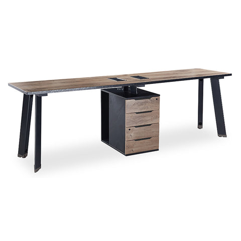 ARTO 2 Person Workstation with 1 Cabinet 2.4M - Warm Oak & Black - innovatec.com.au