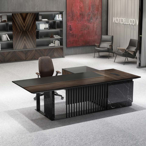 MADEIRA Executive Desk 220cm Left Return - Hazelnut & Grey - innovatec.com.au