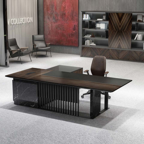 MADEIRA Executive Desk 220cm Right Return - Hazelnut & Grey - innovatec.com.au