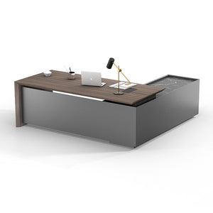 ARMANDO Executive Desk 220cm Left Return - Hazelnut/Brown